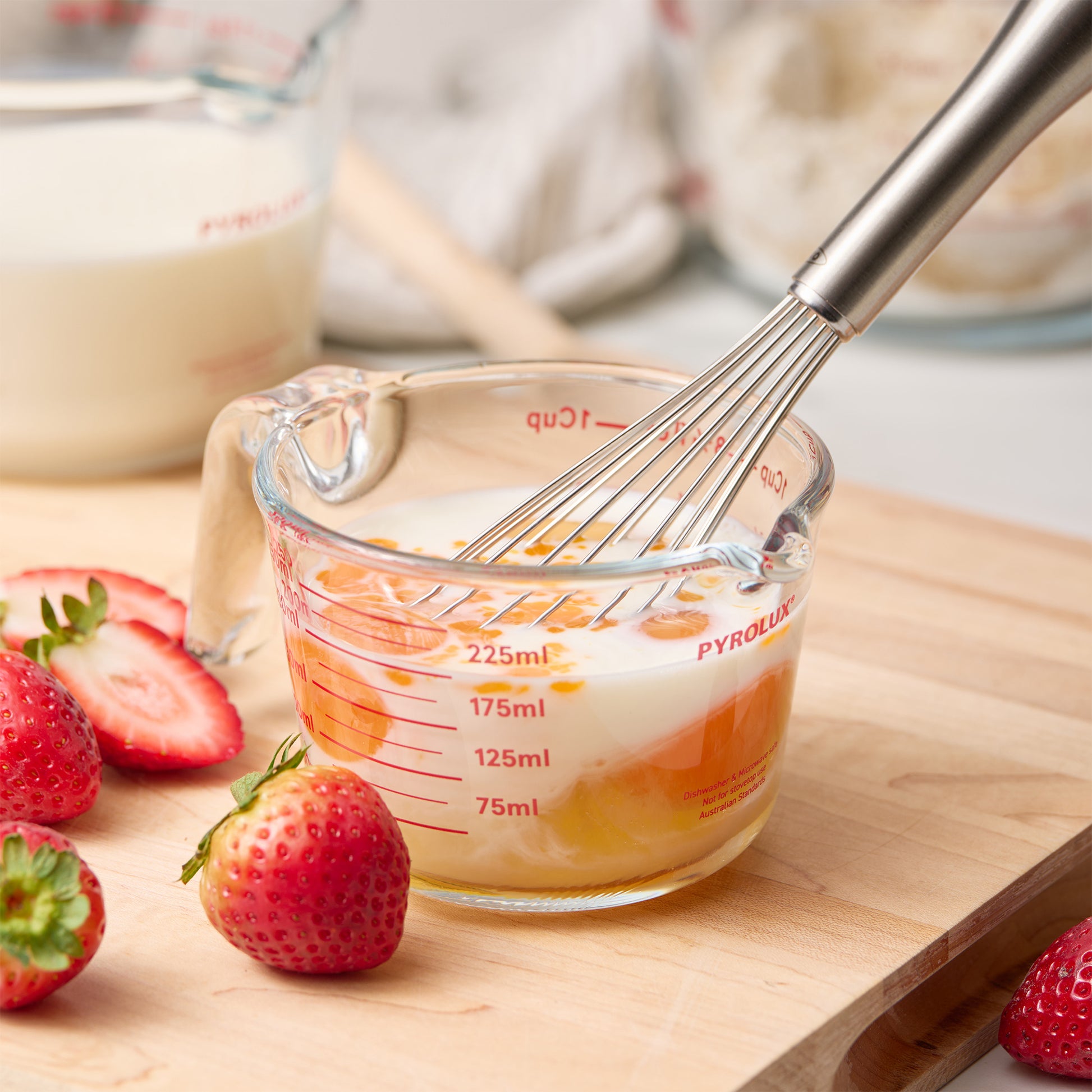 Pyrolux Glass Measuring Jug with egg and milk mixture