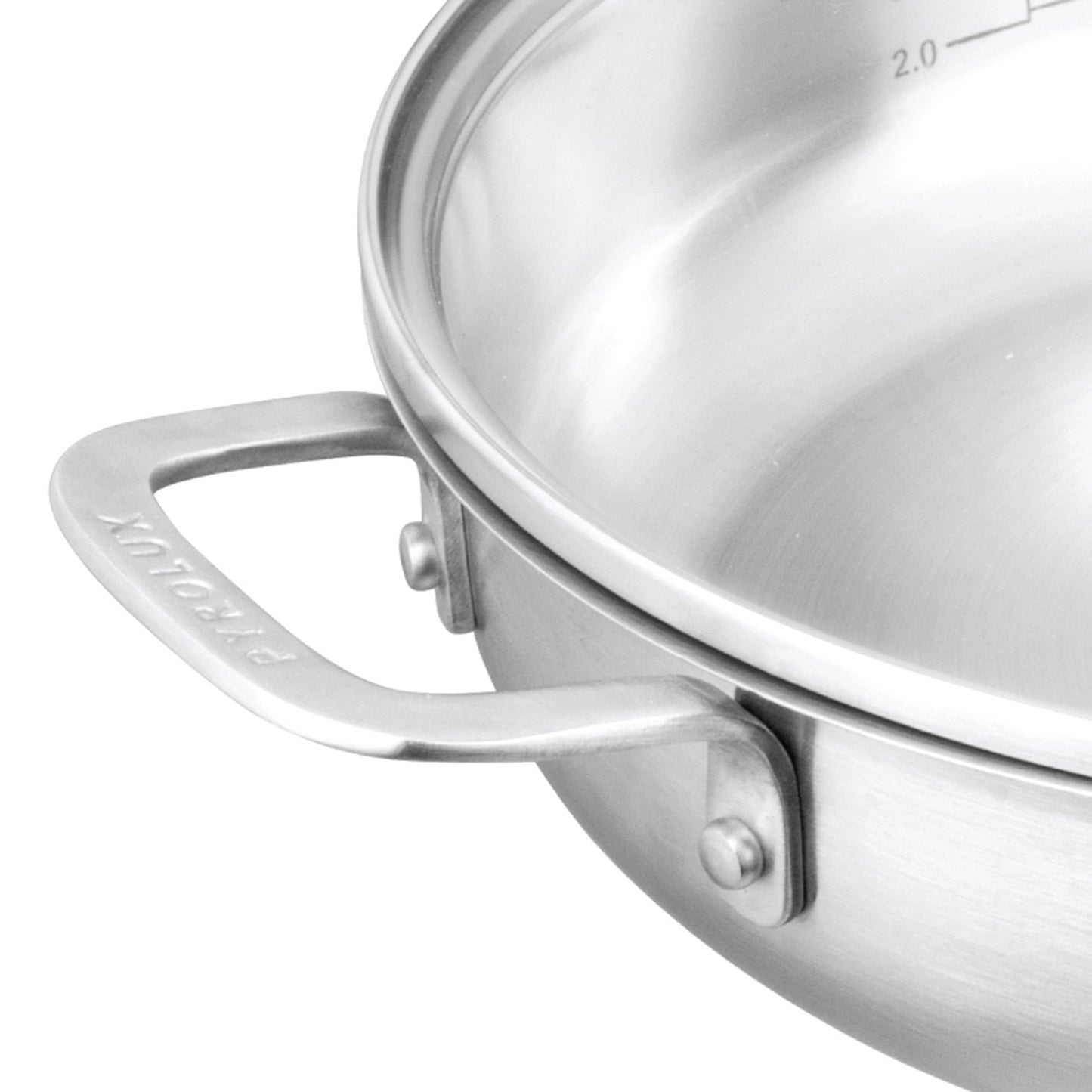 RADIUS 85 Chef Pan upclose on pan handle logo