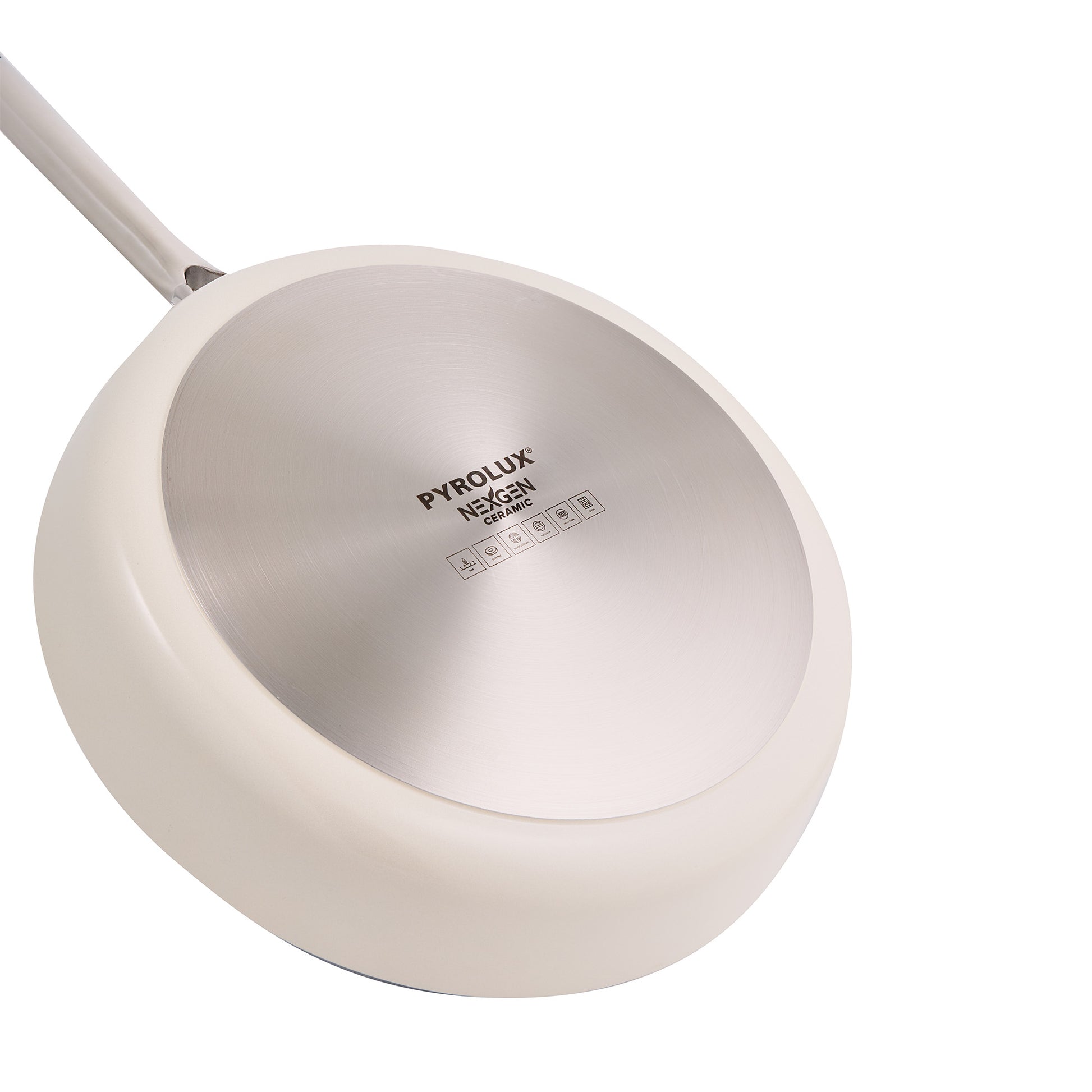 Nexgen Fry Pan Ivory bottom view with branding logo
