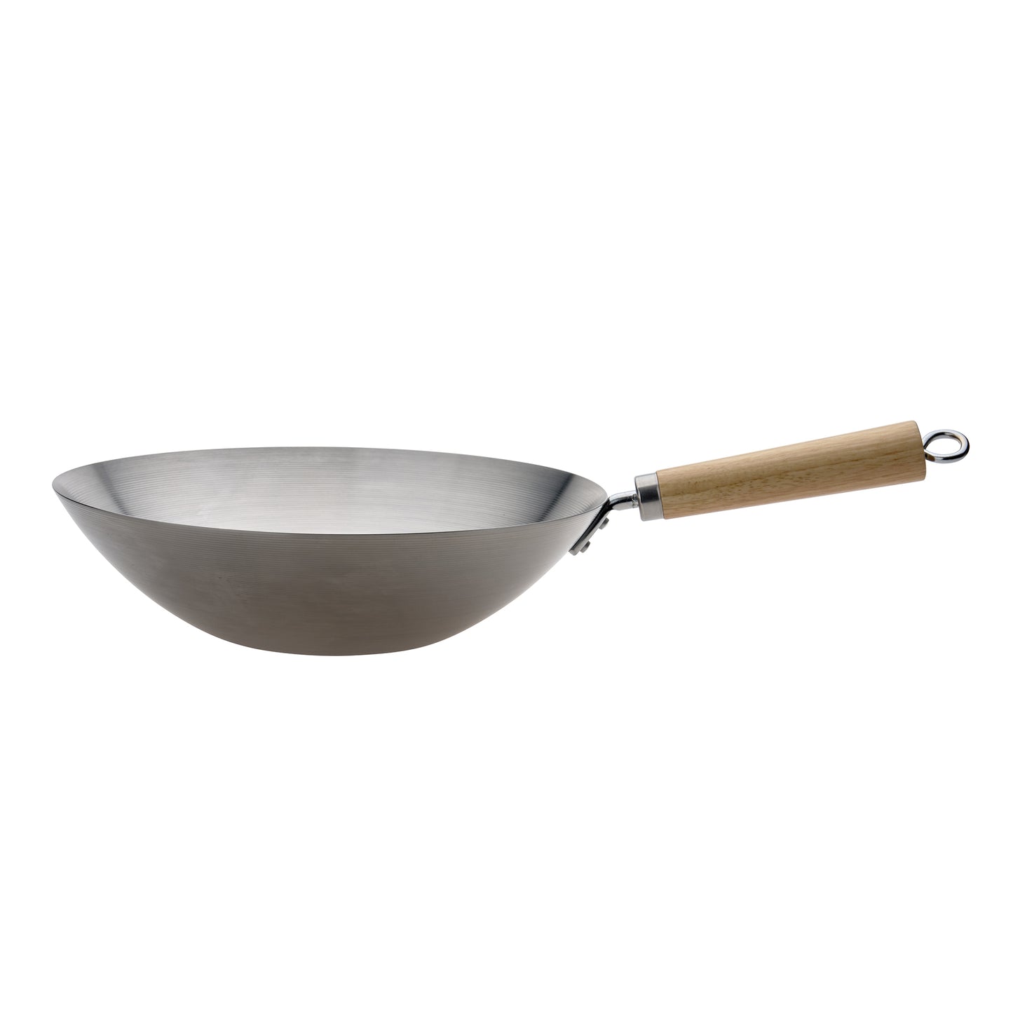 Wok with Wood Handle side view 30 cm