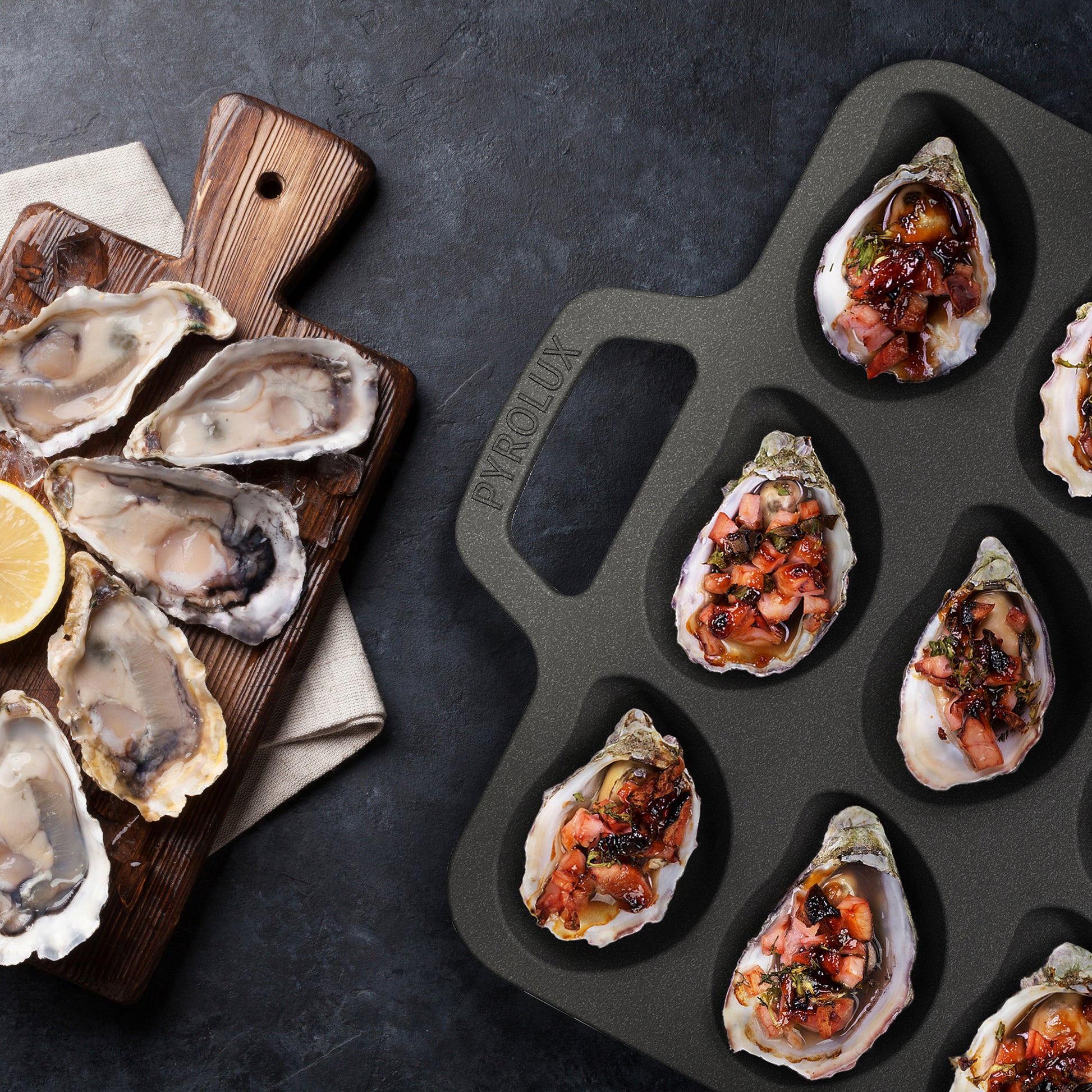 PYROCAST 12 Piece Oyster Tray with oysters