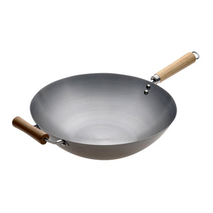 Wok with Wood Long and Helper Handle