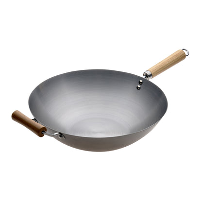 Wok with Wood Long and Helper Handle
