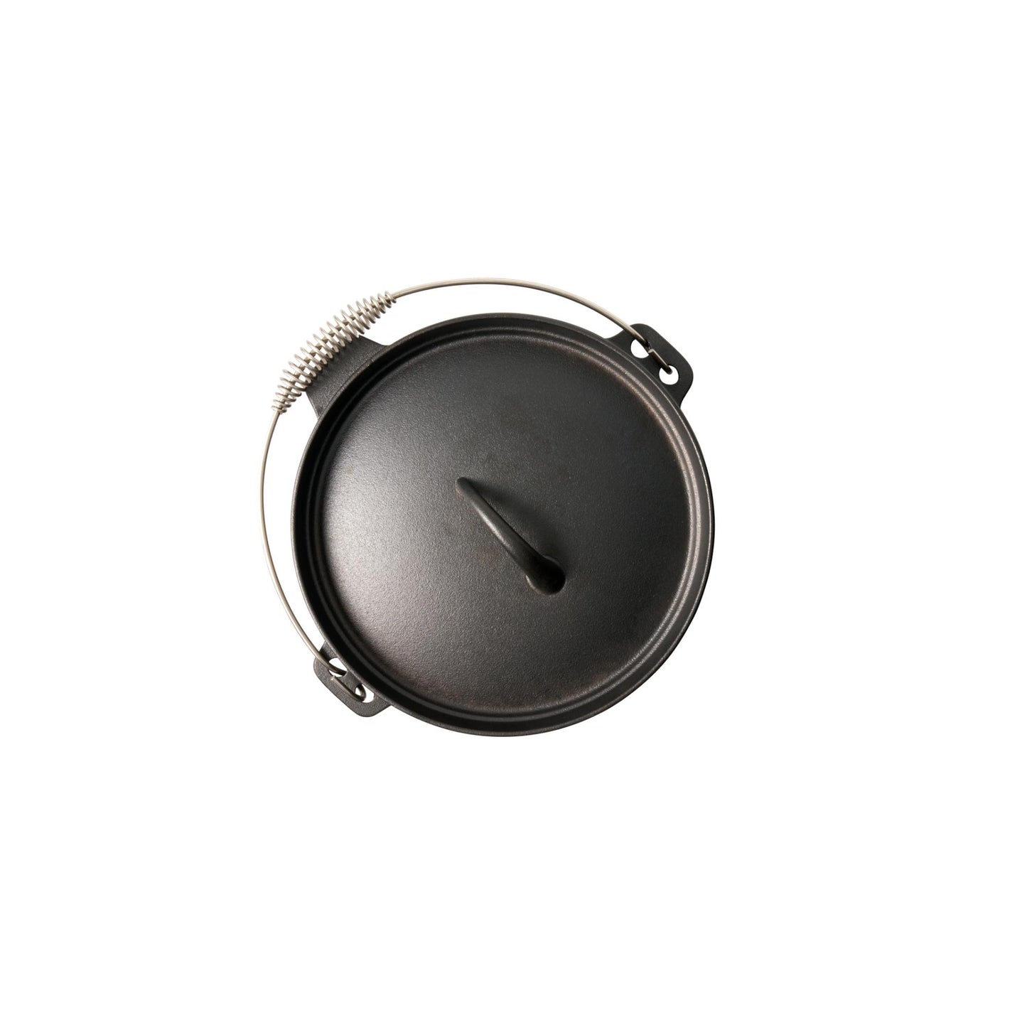 Pyrocast Camp Oven with lid on white background top view
